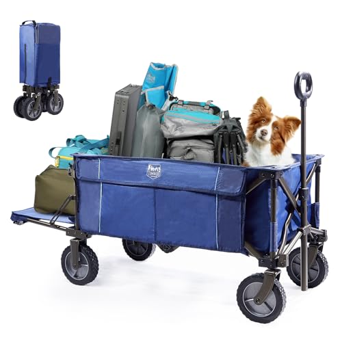 TIMBER RIDGE Blue Collapsible Folding Wagon Cart - Heavy Duty Utility Beach Garden Camping Grocery