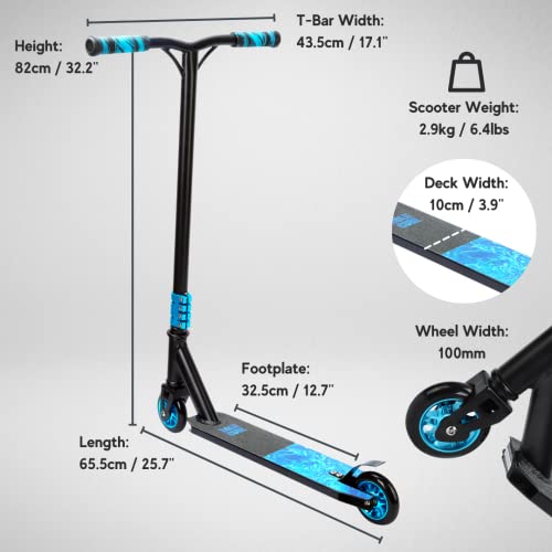 BOLDCUBE Black Fire Deluxe Stunt Scooter for Kids & Teens 8-12 with Marbled Grips