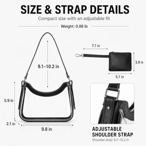 Clear Stadium Purse for Women - PVC with Privacy Wallet - Black