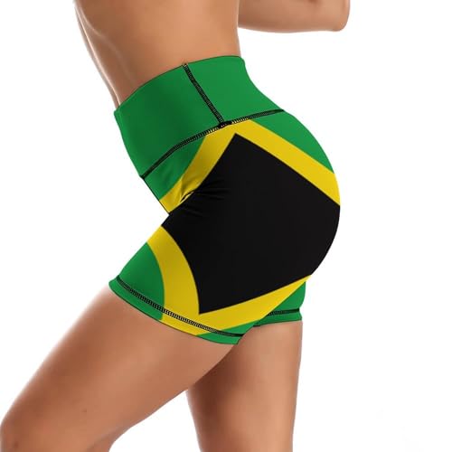 High Waisted Yoga Shorts Tummy Control Biker Workout Gym Shorts - Jamaican Flag Medium