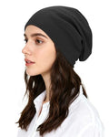 Black Cotton Slouchy Beanie Hat for Men and Women - Oversized Skull Cap - One Size