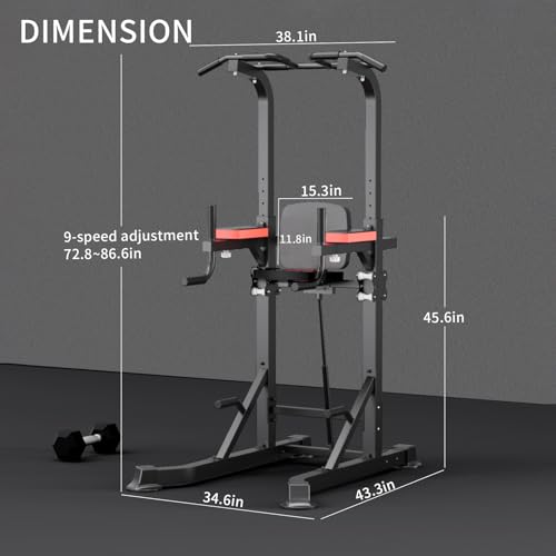 K KiNGKANG Power Tower with Dip Station & Pull Up Bar - Adjustable Home Gym Equipment, Black Grey