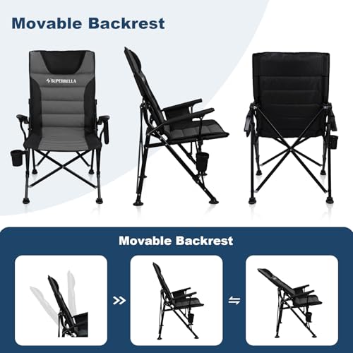 Superrella Portable Camping Chair with Movable Backrest & Padded Seat
