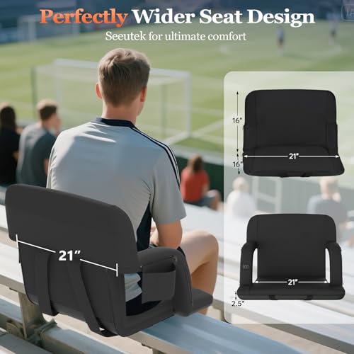 Seeutek Black Heated Stadium Seat with Back Support, 21-Inch, 2-Pack, Portable & Foldable