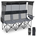Teenyyou 3 Person Camping Chair with Canopy - Heavy Duty 990lbs Support, Black Gray