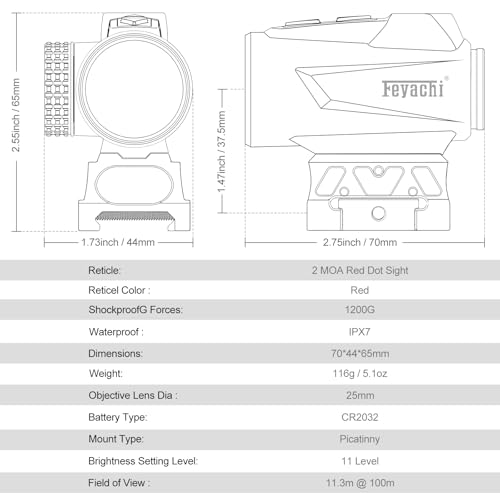 Feyachi Red Dot Sight for Rifle 2 MOA Shake Awake Black 25mm Scope