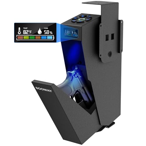 SOOWAY Biometric Gun Safe Nightstand with LCD, Fingerprint & Passcode - Quick Access, Key Backup