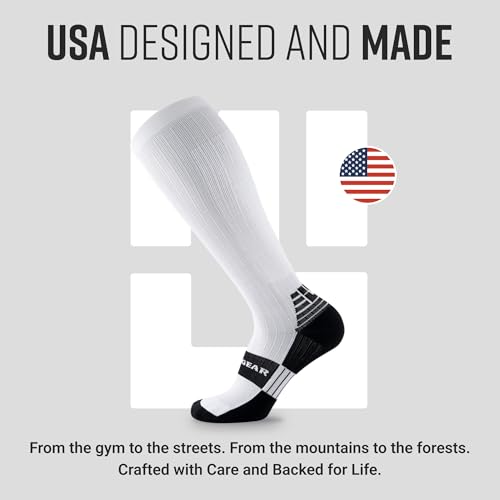 Large White MudGear Graduated Compression Socks - Sweat-Resistant, Cushioned Footbed, USA Made