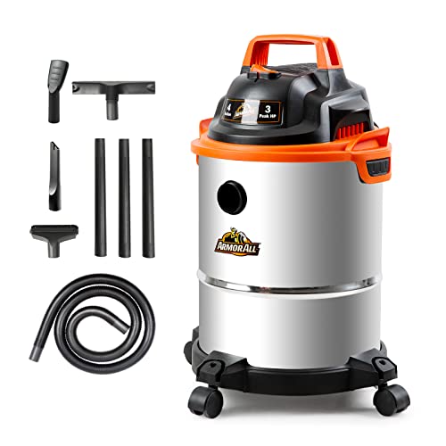 4-Gallon Wet Dry Vacuum with 3 Peak HP Stainless Steel Tank, Portable & Multi-Use