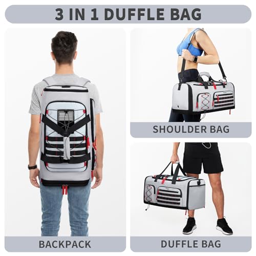 Expandable Gym Duffle Bag for Men & Women 45L-50L Grey Sports Bag