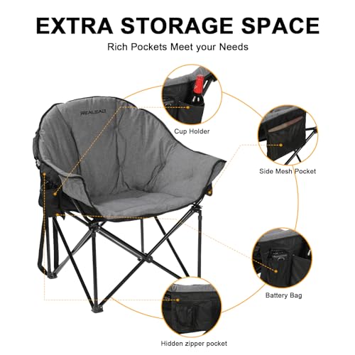 RELEASE Oversized Heated Camping Chair with Fully Padded Back & Seat - Grey
