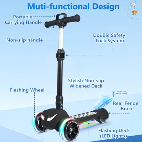 BLISSRIDE Electric Kids Scooter 3 Adjustable Heights Black Age 3-12 5MPH Safe Speed