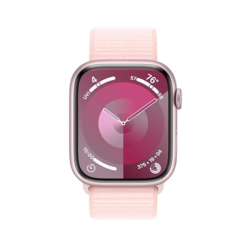 Apple Watch Series 9 GPS 45mm Smartwatch with Pink Aluminum Case & Light Pink Sport Loop - Medium/Large Band, Carbon Neutral