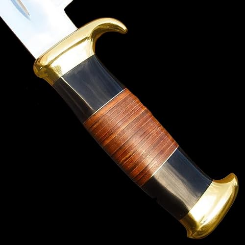 Large 17-Inch Survival Bowie Knife with Leather Sheath - Hunting Camping Fixed Blade