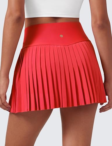 High Waisted Pleated Tennis Skirt - Small Deep Red