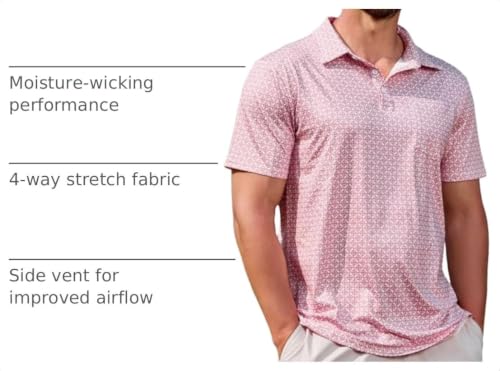Lexiart Men's Golf Polo Shirt Short Sleeve Slim Fit Quick Dry Pink X-Large