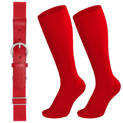 Youth Baseball Belt and Socks Set - Red Toddler Small Combo for Kids & Adults