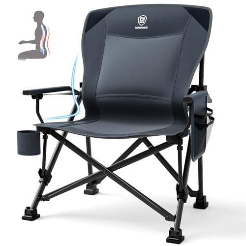 Ever Advanced Grey Oversized Folding Camping Chair with Lumbar Support, Heavy Duty, Portable