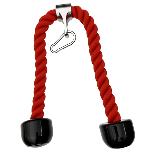 27 Inch Tricep Rope Attachment for Cable Machines – Anti-Slip Nylon Handle, Black/Red