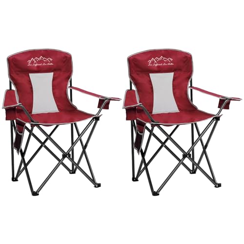 SAILARY 2-Pack Oversized Mesh Camping Chairs with Cup Holders & Storage, Red