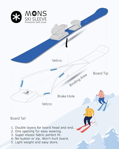 MONS Snow Skis Protection Fabric Sleeve Cover Wide Open Easy Pack M