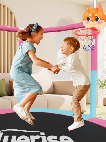 Kids Indoor & Outdoor Trampoline 55 Inch with Safety Enclosure Pink/Blue - 6-in-1 Play Set