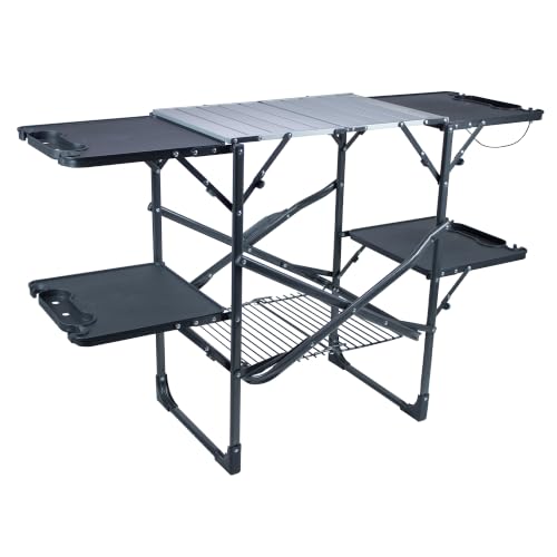 Portable Camping Kitchen Table - Slim-Fold Cook Station with Heat-Resistant Top & Storage Racks