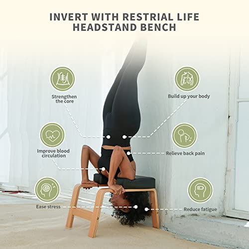OIXXAF Yoga Headstand Bench – Wooden Inversion Stool for Beginners, Relieves Neck & Shoulder Pressure, Supports Up to 300 lbs, Black