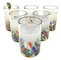 Set of 6 Hand Blown Drinking Glasses with Confetti Carmen Design - 14 oz