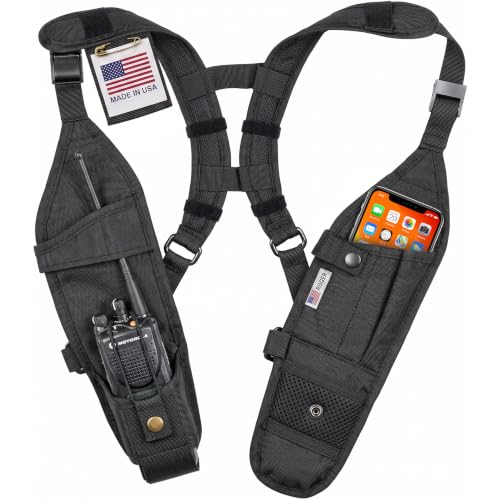 Double Radio Holster with Adjustable Shoulder Harness for Two-Way Radios