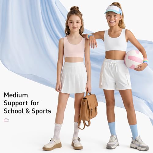 Girls Training Bras 6-12 Seamless No Pad Sports Bra Multipack - Medium, White Nude Pink Blue