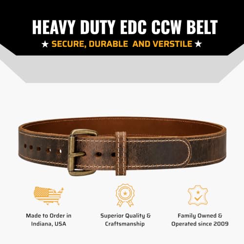 Daltech Force Steel Core Bison Leather Gun Belt 1.5" Brown Distressed, 36 Inch