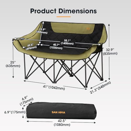 SAN HIMA Green Double Camping Chair 40.7-Inch Padded Folding Loveseat