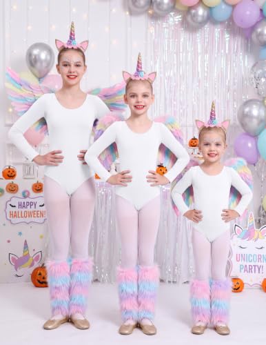 Girls Long Sleeve Ballet Leotard for Dance Gymnastics - White 6-7 Years