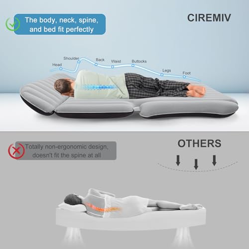 Ciremiv SUV Air Mattress Double-Sided Flocked Car Bed with Pump & Pillow - Black & Grey
