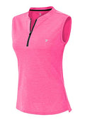 YSENTO Women's Golf Polo Tank Top - Medium Fluorescence Rose Red, Sleeveless, 1/4 Zip, UPF 50+