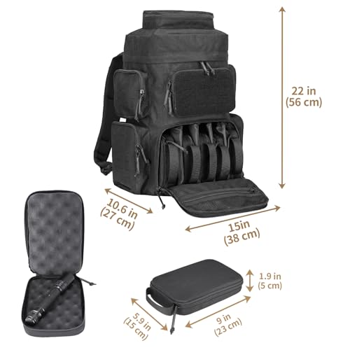 Modular Tactical Range Backpack with 5 Pistol Cases for Hunting & Shooting