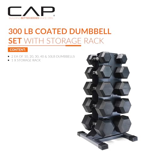 CAP Chrome Handle 300 lb Dumbbell Set with Black Rack - Space-Saving Home Gym Equipment