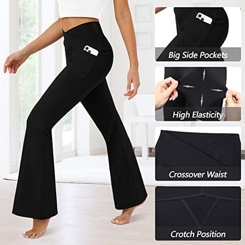 DLOODA Women's Flare Leggings - High Waisted Bootcut Yoga Pants with Pockets | Tummy Control, Bell Bottom