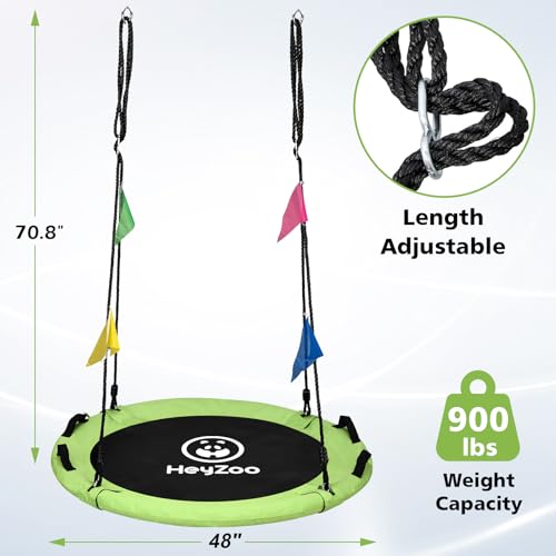 HeyZoo 48 Inch Green Tree Swing - Large Saucer Flying Swing for Family, 900lbs Capacity, Adjustable Straps