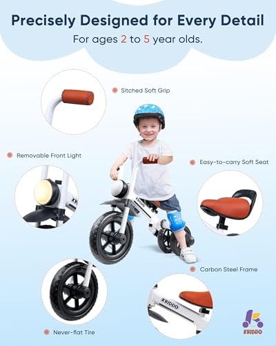 KRIDDO 2-in-1 Foldable Balance Bike & Tricycle for Toddlers, White