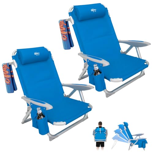 Blue 2-Pack Adjustable Reclining Beach Chairs for Adults - Portable & Heavy Duty