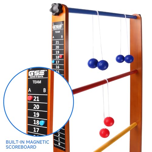 GSE Ladder Ball Toss Game Set with 6 Golf Bolas & Carrying Case - Wood Game Set