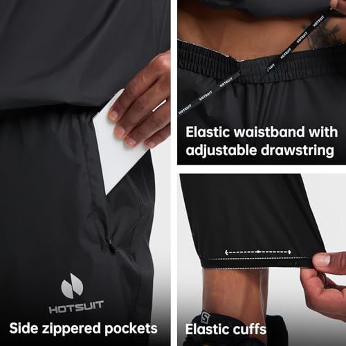 HOTSUIT Sauna Suit for Men with Black Jacket & Pant - Large Sweat Workout Gear