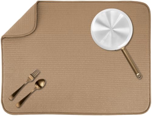 Dish Drying Mat 18x24 Inches Tan Diamond Texture Reversible Kitchen Counter