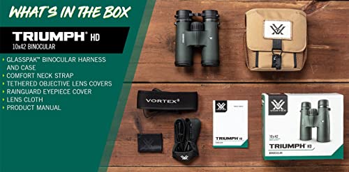 Vortex Triumph HD 10x42 Binoculars - Green, Waterproof, Shockproof, with Tripod Mount