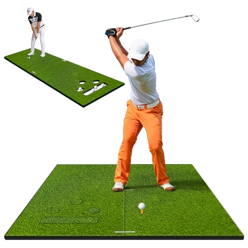 Dual-Mode Golf Hitting & Putting Practice Mat 5x5ft - Indoor Outdoor Turf