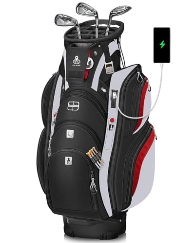 Vancropak Golf Cart Bag with 15-Way Divider Top - Black-Red-White