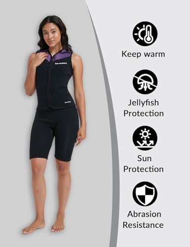 Purple 3mm Sleeveless Neoprene Wetsuit Top for Women - Water Sports Vest with Front Zip