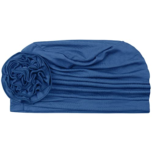 Chemo Hair Loss Cap for Women - Flower Design, Blue, One Size Headwear